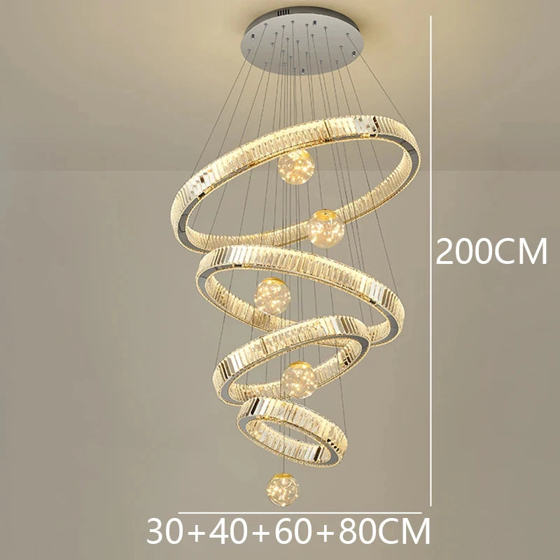 Spiral chandelier with dimensions on a neutral background