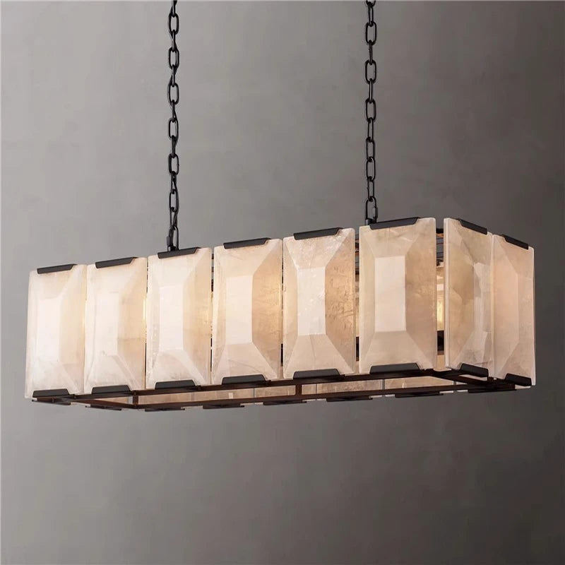 Modern chandelier with geometric design on a gray background