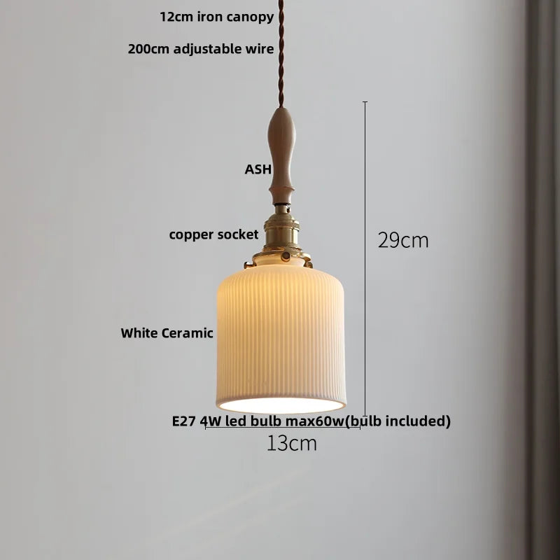 Pendant light with measurements on a gray background