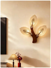 Gold Metal Leaf Wall Sconce with Frosted Glass Bell Shade Lighting