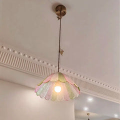Gold Butterfly Glass Pendant Light with Multi-Color Scalloped Shade
