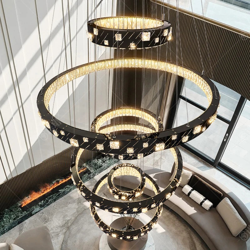 Modern chandelier with circular design in a stylish interior setting