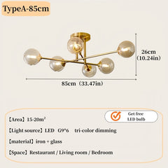 Gold Starburst Semi-Flush Mount Light with Clear Glass Globe Shades