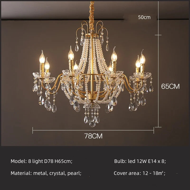Chandelier with dimensions and technical specifications on a dark background