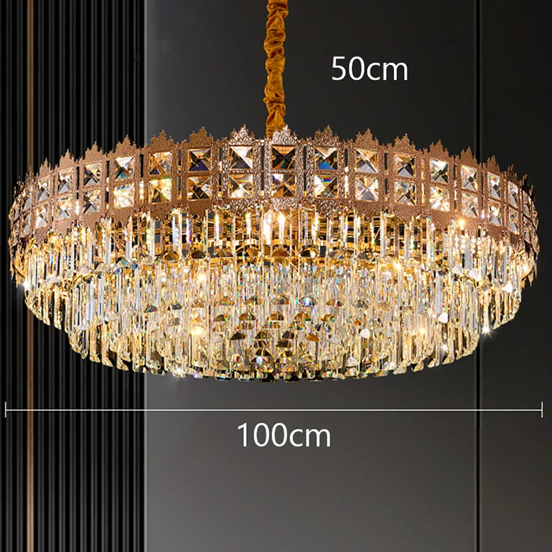 Chandelier with dimensions indicated on a black background