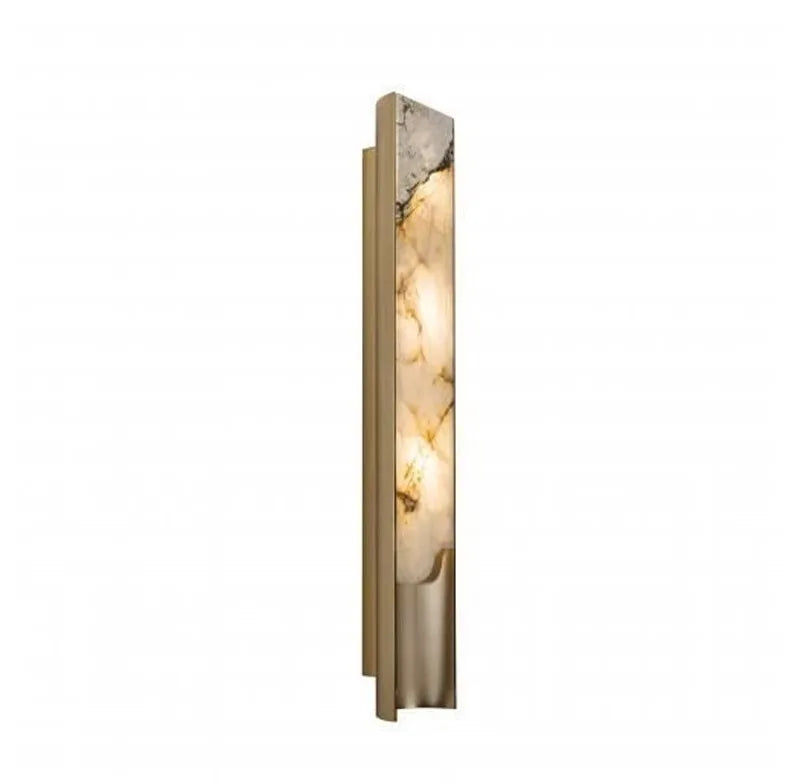Wall-mounted light fixture with marble-like design on a white background