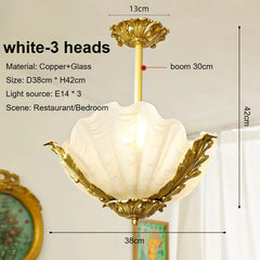 Gold Leaf Seashell Pendant Light with Fluted Pink Frosted Glass Shade