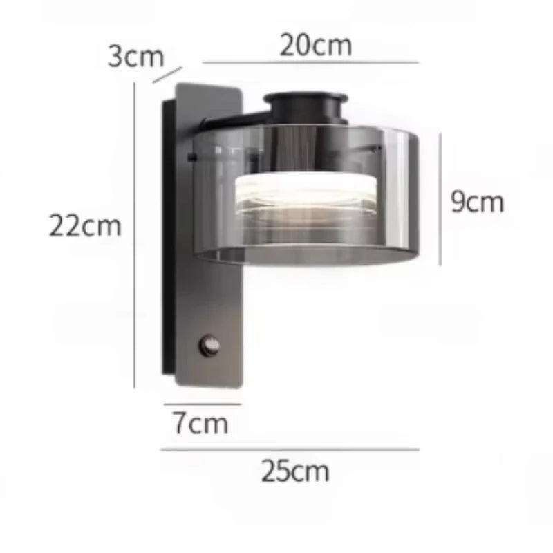 Wall-mounted light fixture with dimensions labeled on a white background