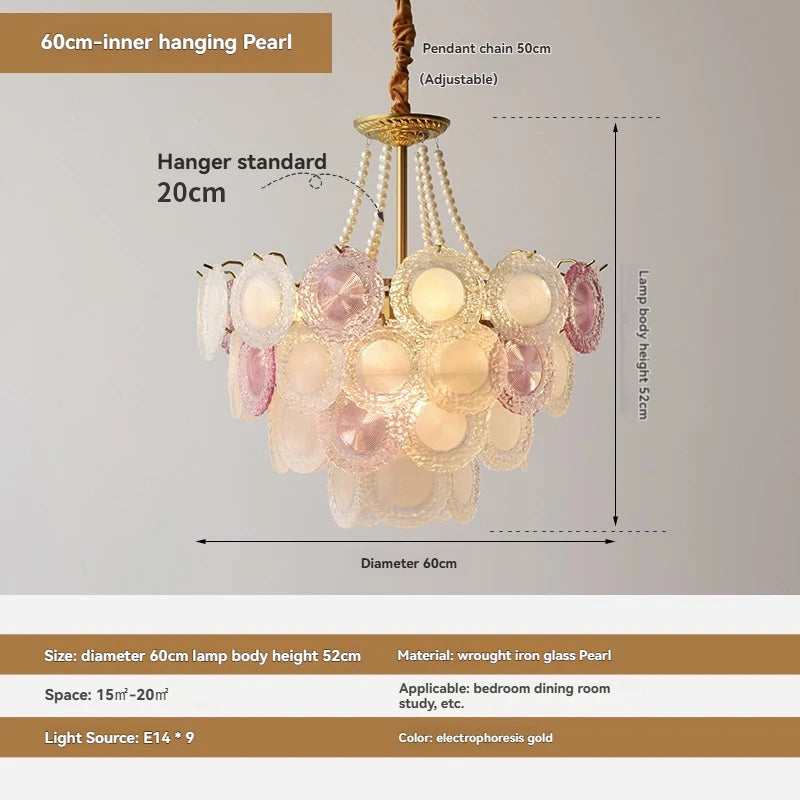 Chandelier with dimensions and specifications on a gray background