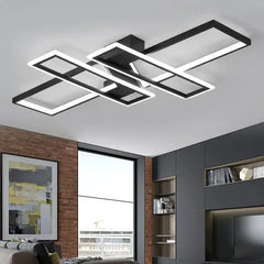 Close-up of the black geometric semi-flush ceiling light fixture.