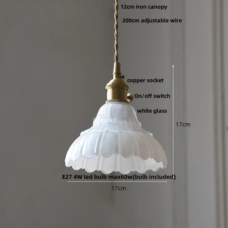 Pendant light with measurements and component labels on a gray background