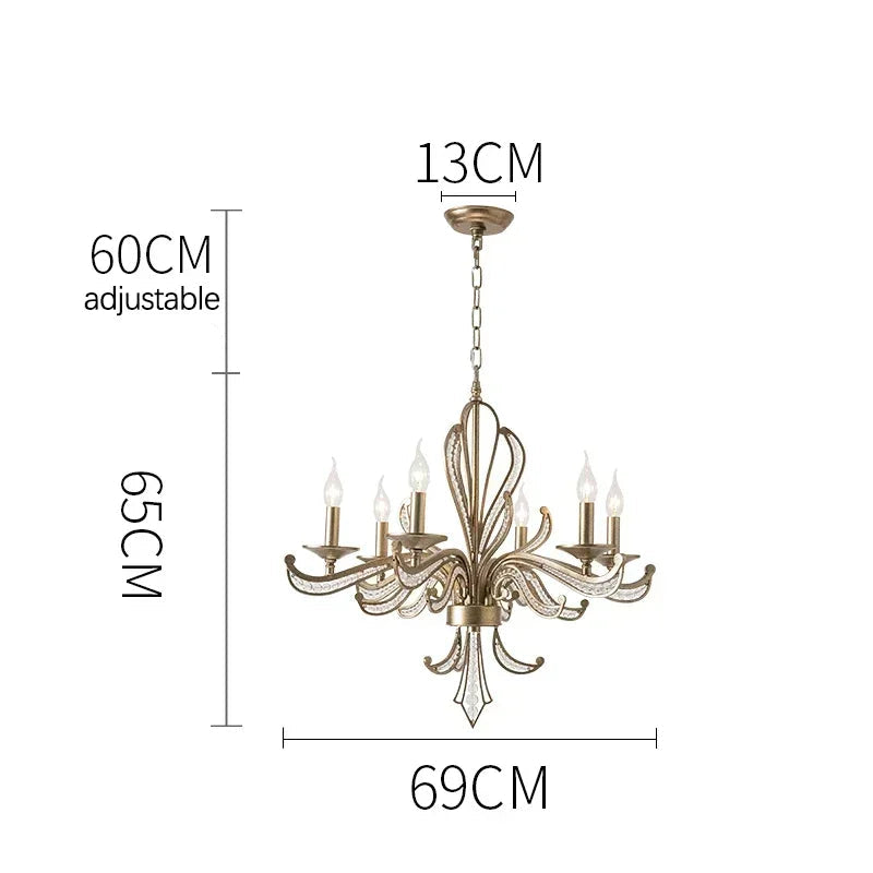 Chandelier with dimensions and specifications on a white background