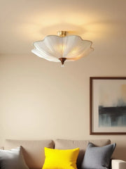 White Fabric Lotus Semi-Flush Ceiling Light Polished Gold