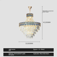 Gold Tiered Crystal Cascading Pendant Light with Blue Accents