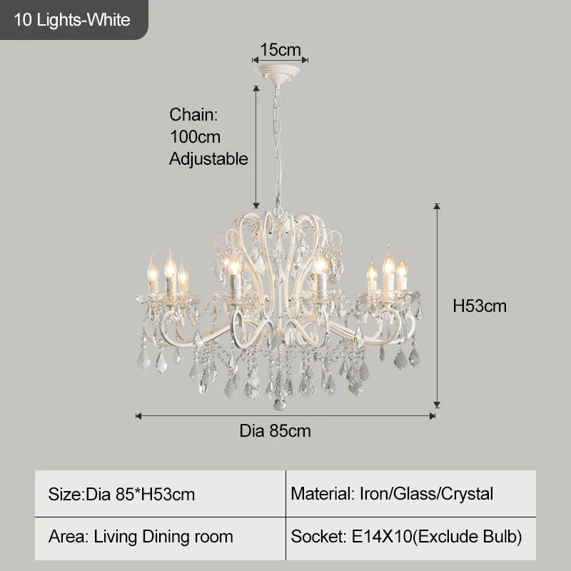 Chandelier with dimensions and specifications on a gray background