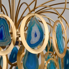 Gold Agate Slice & Metal Ring Tiered Pendant Light Fixture