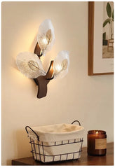 Gold Metal Leaf Wall Sconce with Frosted Glass Bell Shade Lighting