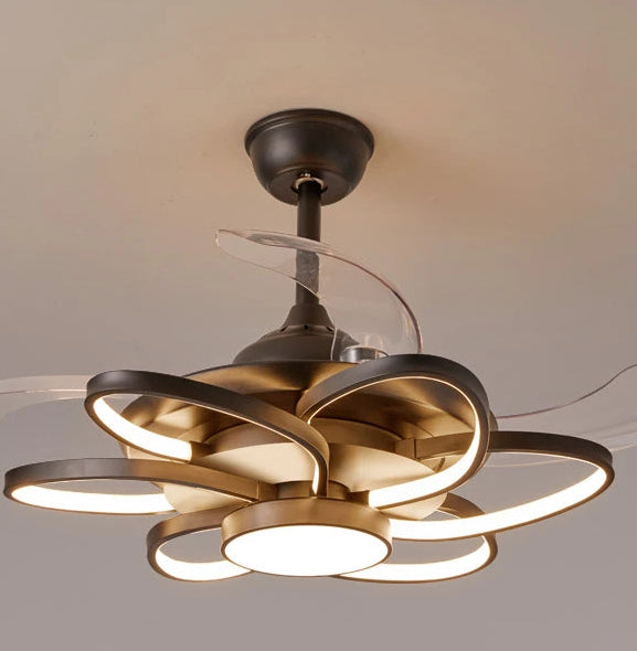 Modern ceiling fan with light fixture on a neutral background