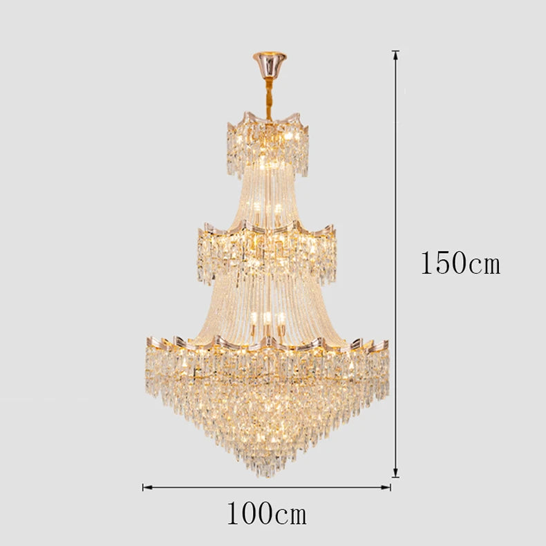 Chandelier with dimensions indicated on a gray background