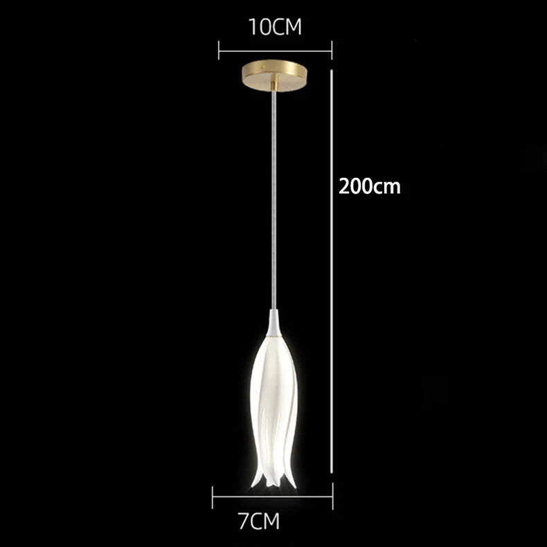 Pendant light with dimensions labeled on a black background