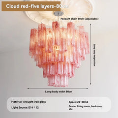 Tiered Glass Rod Chandelier with Chrome Finish and Frosted Tubes