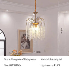 Dimensions for the gold crystal chandelier, showing 40cm height and 40cm width.