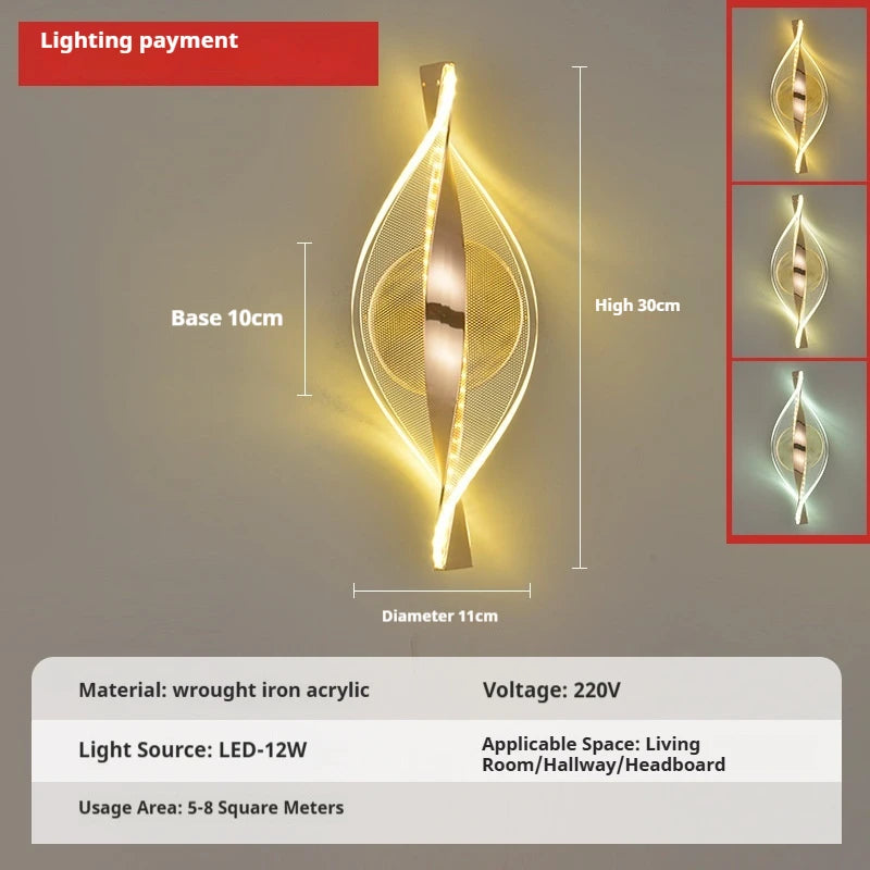 Wall-mounted light fixture with dimensions and specifications on a gray background