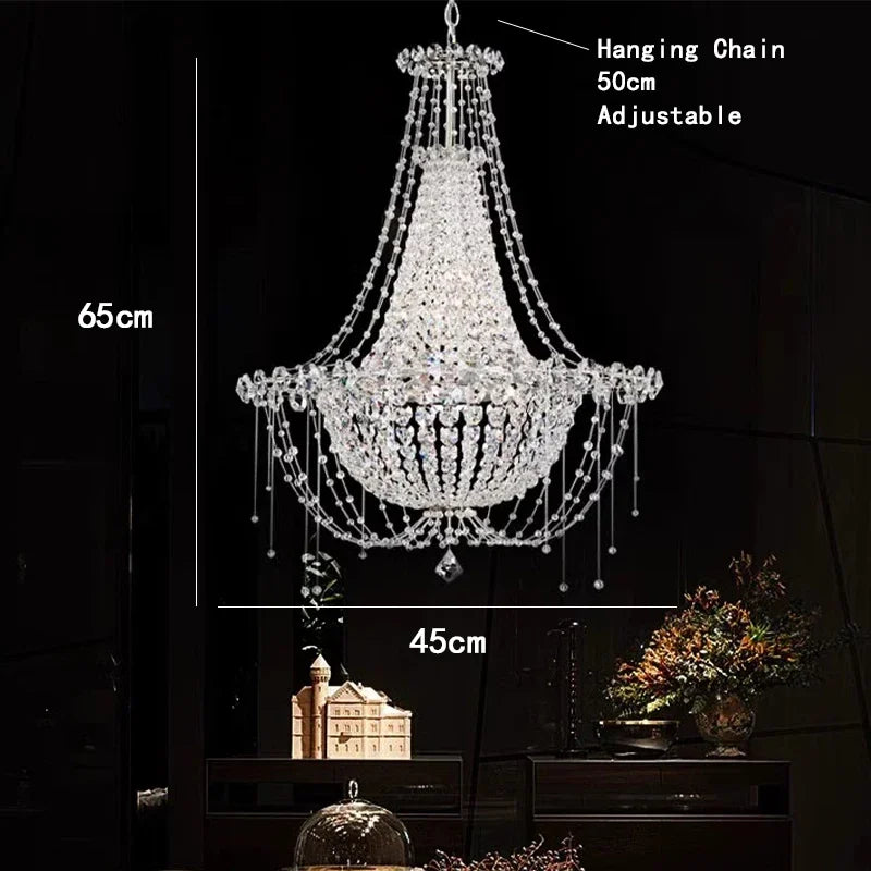 Crystal chandelier with measurements on a dark background