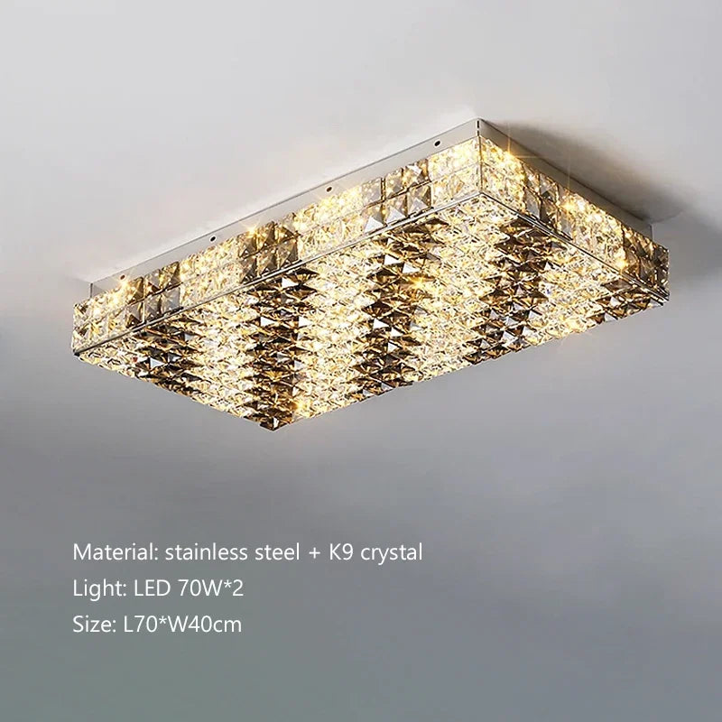 Square ceiling light fixture with crystal design on a gray background