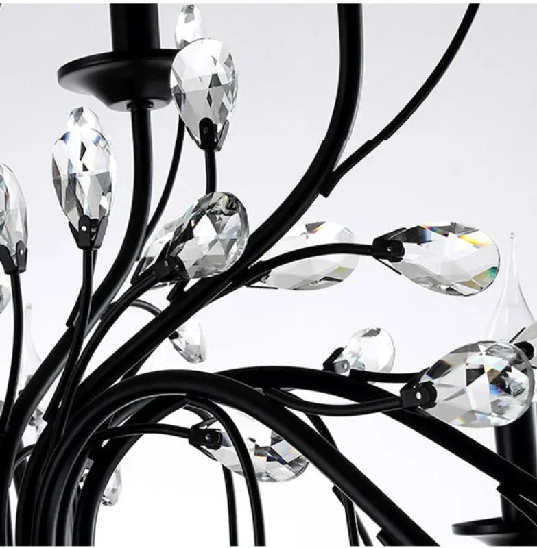 Black chandelier with crystal elements on a white background
