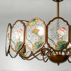 Copper Floral Acrylic Semi-Flush Chandelier with Frosted Glass Shades