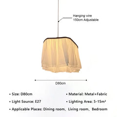 White Fabric Ruffled Pendant Light Hanging Fixture