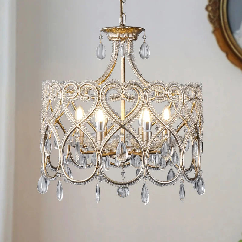 Decorative chandelier with crystal elements on a neutral background