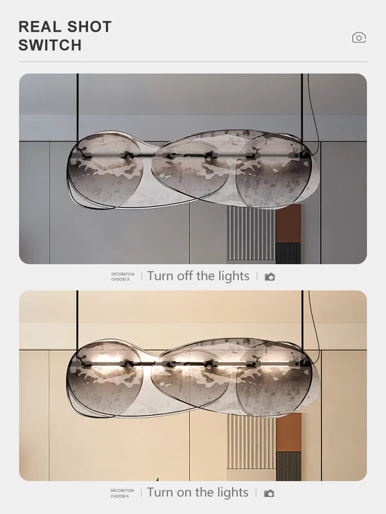 Chandelier in a room with 'Turn off the lights' and 'Turn on the lights' text overlay.