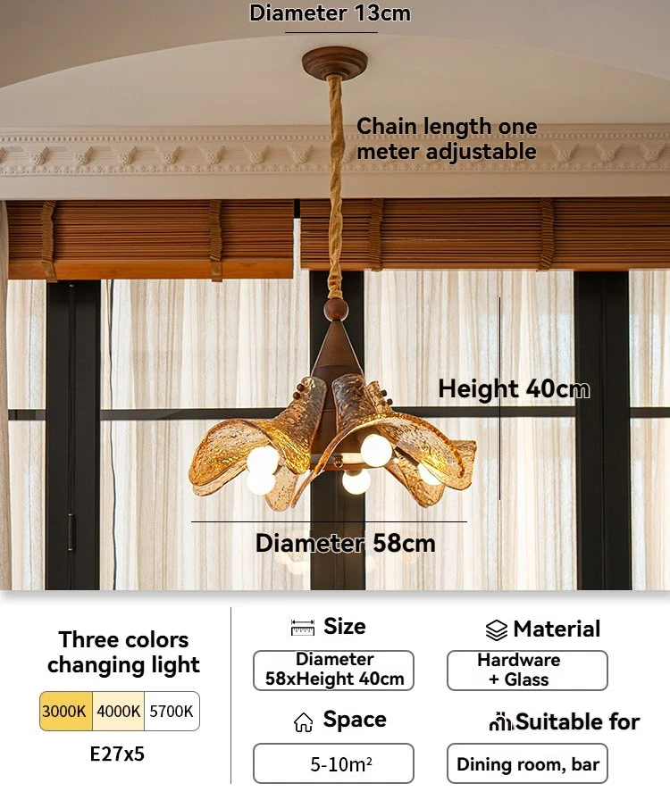 Chandelier with specifications and details on a neutral background