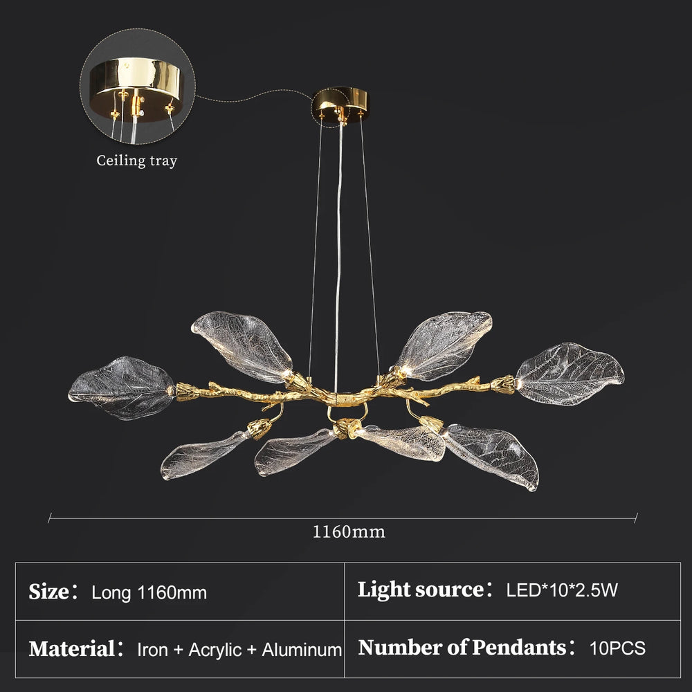 Chandelier with leaf-like design on a dark background