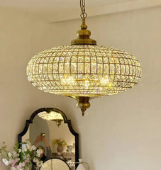 Ornate Gold Metal Crystal Orb Pendant Light Fixture