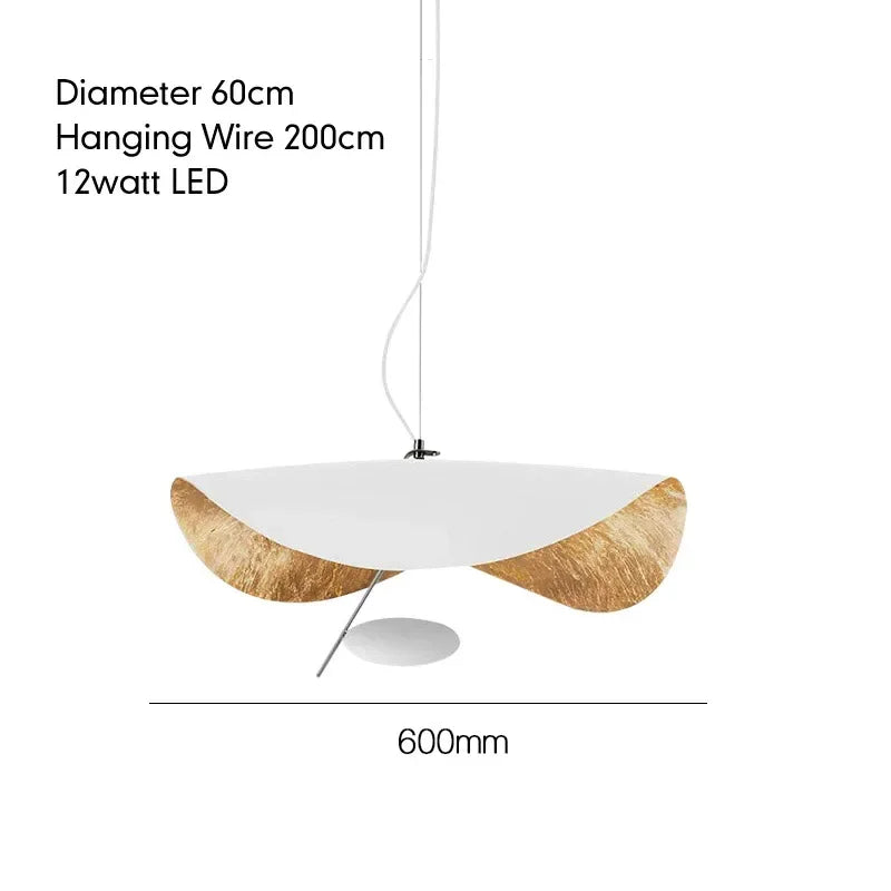 Pendant light with dimensions and specifications on a white background