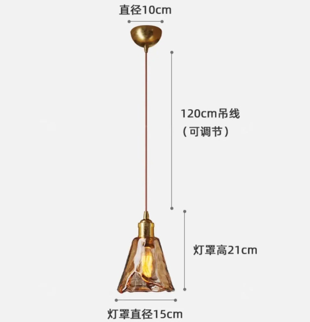 Vintage pendant light dimensions and specifications on a white background