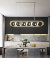 Modern Gold Oval Frame Pendant Light with Globe Glass Shades