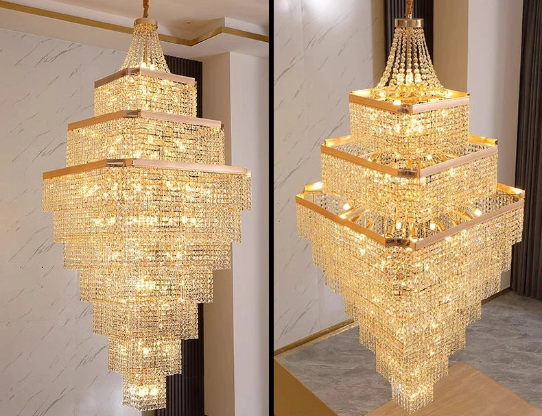 Gold chandelier with crystal accents in a room setting