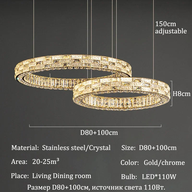 Chandelier with dimensions and specifications on a dark background