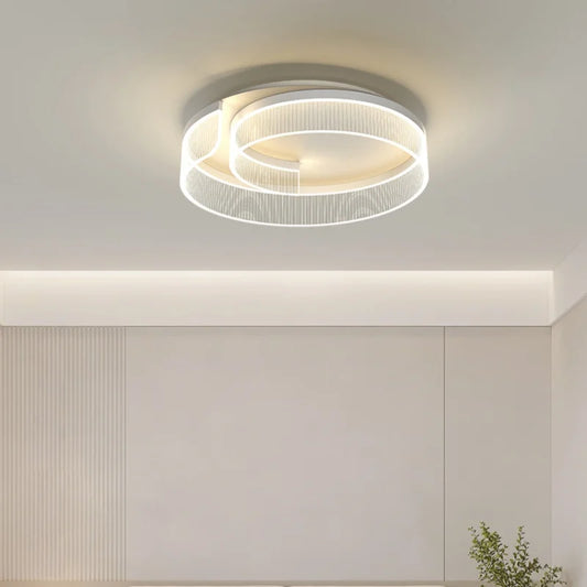 Close-up view of the textured acrylic diffuser on the modern ring ceiling light.