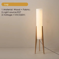 Minimalist Black Walnut Floor Lamp with Natural Linen Shade