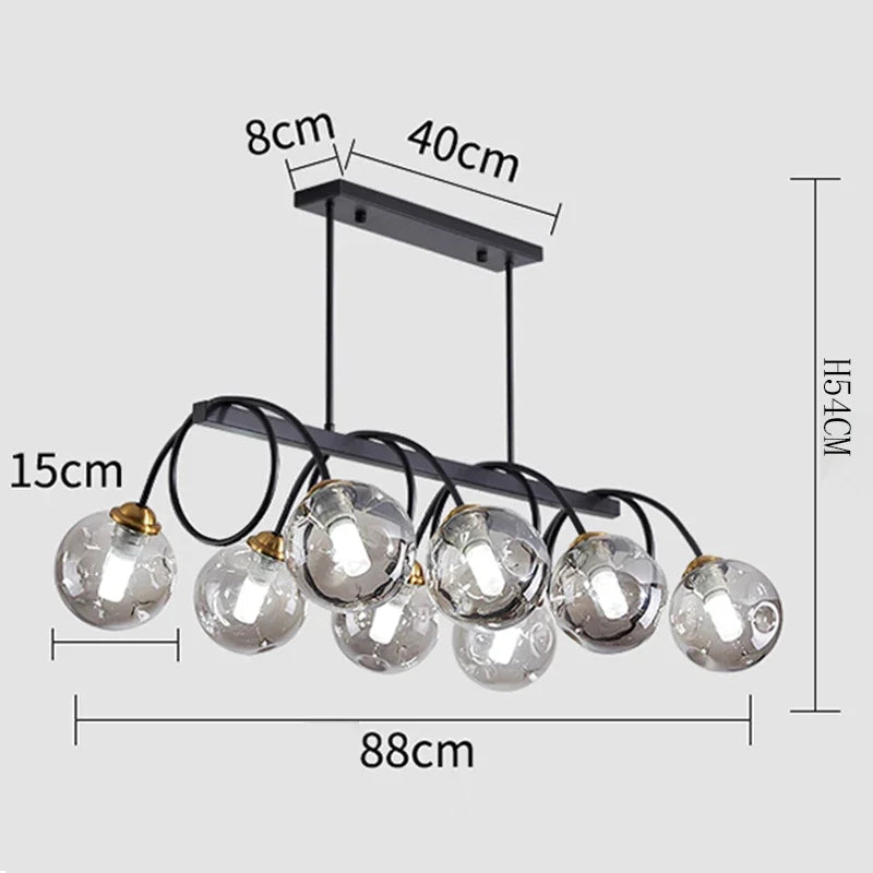 Chandelier with dimensions labeled on a white background