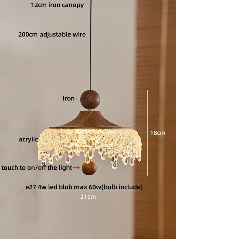 Chandelier with labeled features on a neutral background
