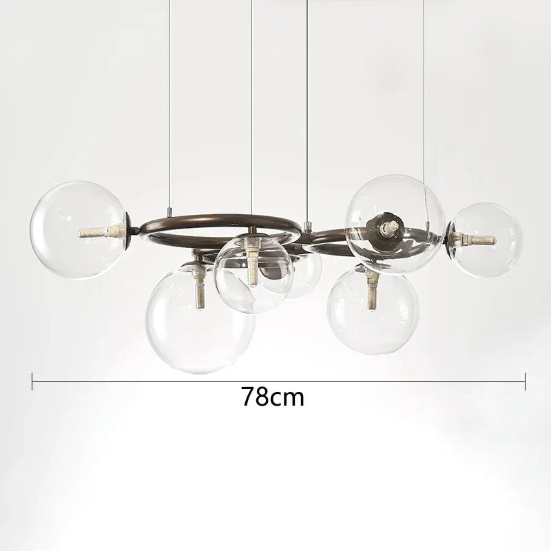 Chandelier with clear glass bulbs and metal fixture on a white background, showing measurement of 78cm.
