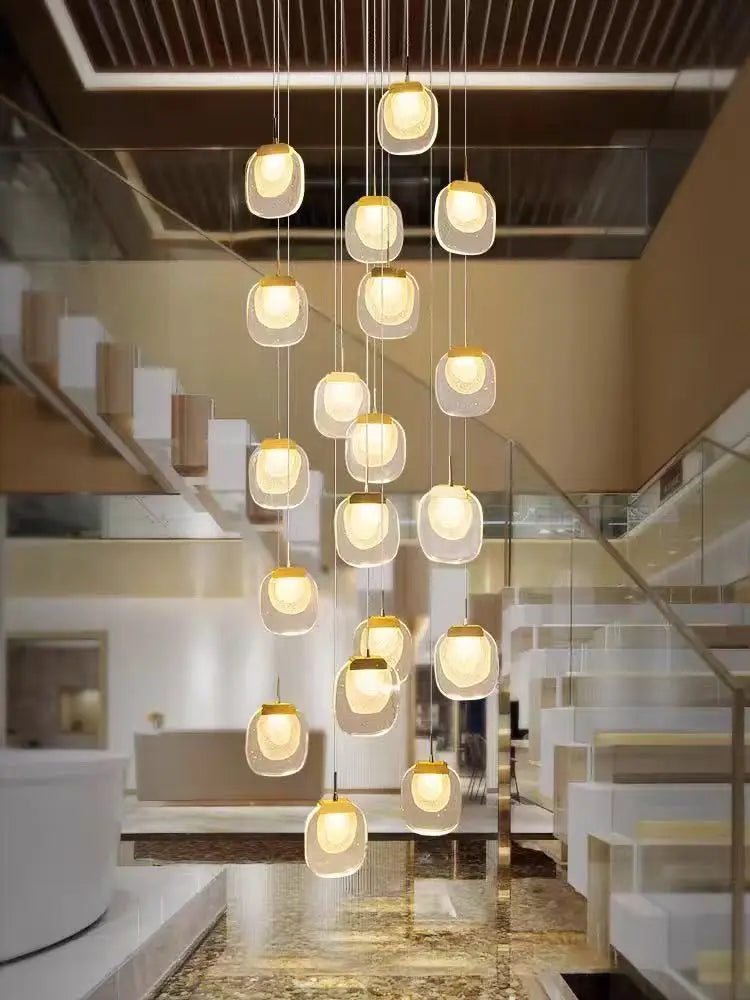 Modern chandelier with glass shades in a stylish interior setting