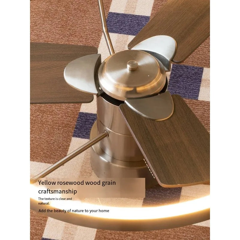 Ceiling fan with yellow rosewood wood grain design on a checkered background