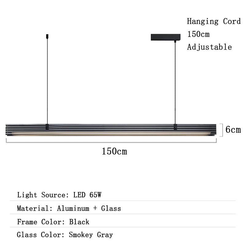 Pendant light fixture with dimensions and specifications on a white background
